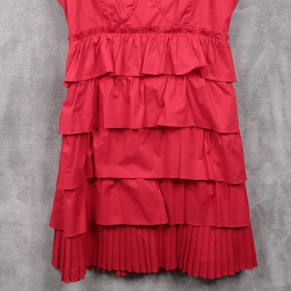 NANETTE LEPORE Red Ruffle Tiered Mini Dress Cutout Back Romantic Valentine Sz 10